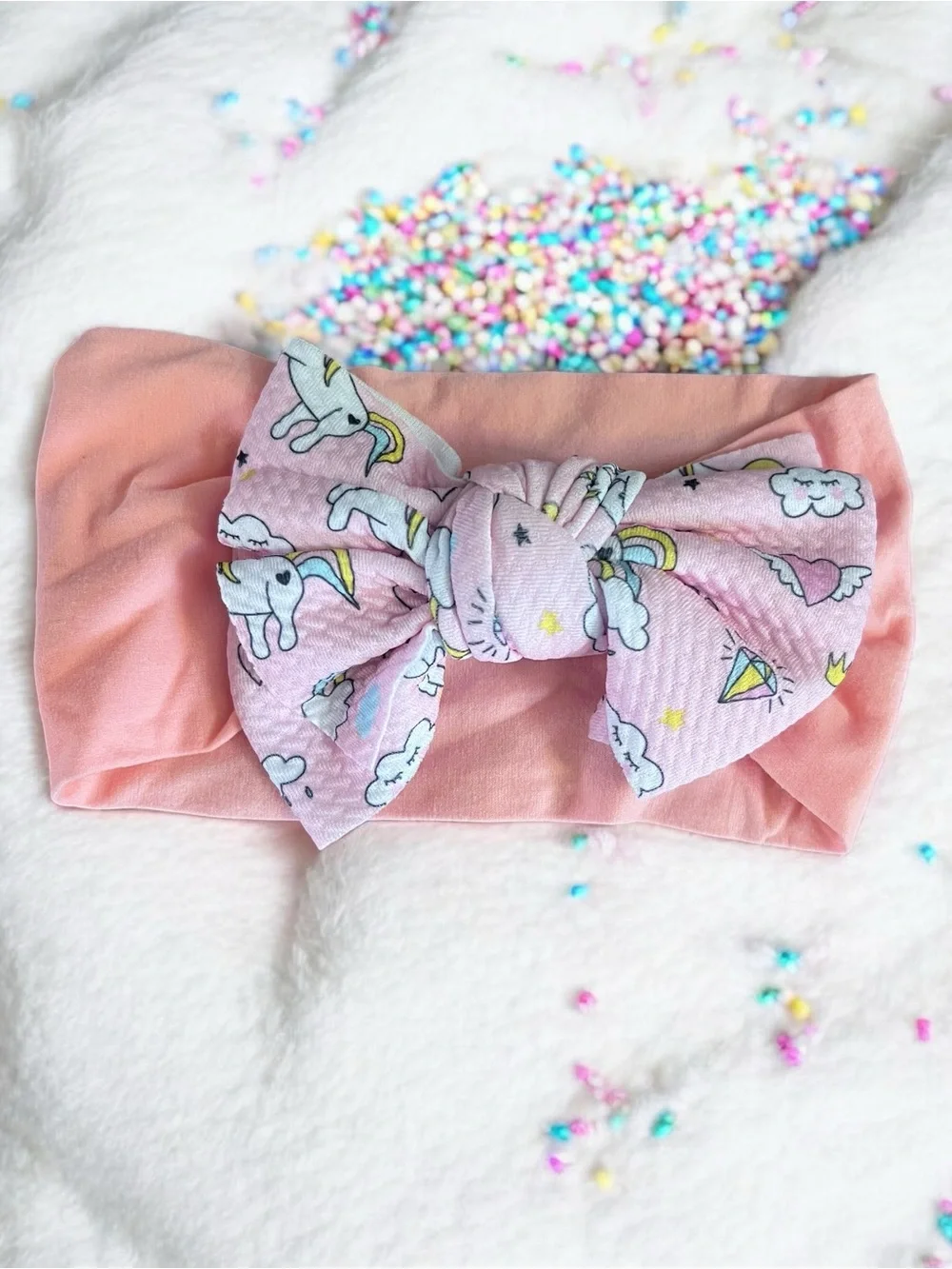Baby Girl Pink Unicorn Headband Large Bow Hair Accessory Toddler